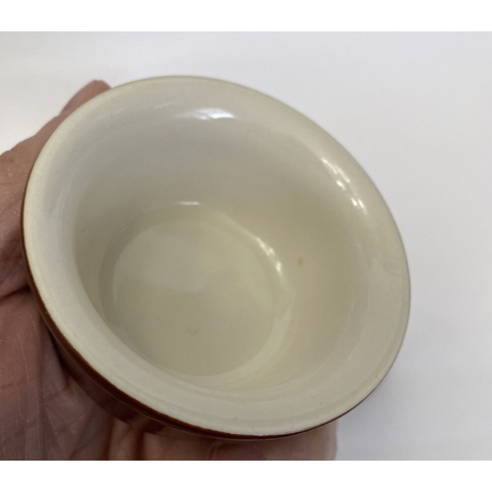 New HALL USA Vintage Set of 4 White/Brown Oven Ware 3" Ceramic Bowls Souffle NOS - Picture 10 of 12